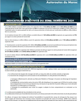 INDICATEURS D’ACTIVITÉ DU 3ème TRIMESTRE 2021