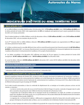 INDICATEURS D’ACTIVITÉ DU 4ème TRIMESTRE 2021