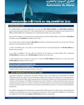 INDICATEURS D’ACTIVITÉ DU 1er TRIMESTRE 2022