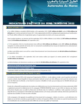 INDICATEURS D’ACTIVITÉ DU 3ème TRIMESTRE 2022