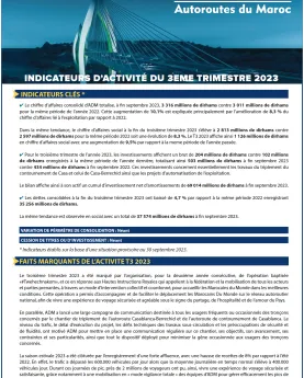 INDICATEURS D’ACTIVITÉ DU 3ème TRIMESTRE 2023