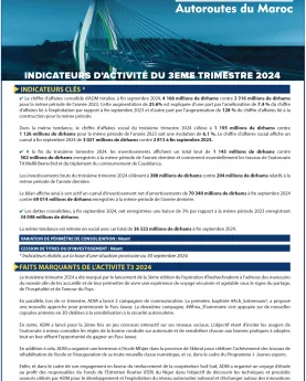 INDICATEURS D’ACTIVITÉ DU 3eme TRIMESTRE 2024