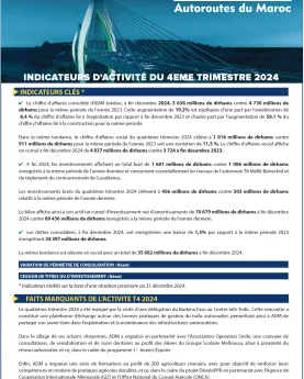 INDICATEURS D’ACTIVITÉ DU 4ème TRIMESTRE 2024
