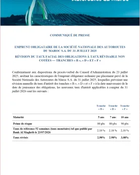 COMMUNIQUÉ DE RÉVISION DU TAUX D'INTERET - 31 JUILLET