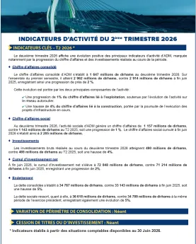 INDICATEURS D’ACTIVITÉ DU 2ème TRIMESTRE 2026