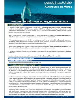 INDICATEURS D’ACTIVITÉ D'ADM DU 1ER TRIMESTRE 2024