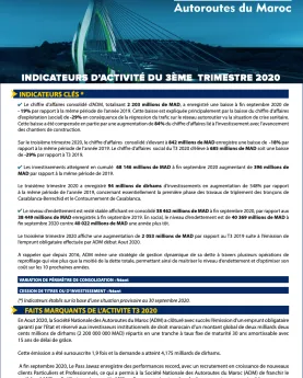 INDICATEURS D’ACTIVITÉ DU 3ÈME TRIMESTRE 2020