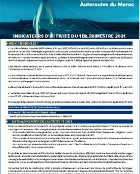 INDICATEURS D’ACTIVITÉ DU 1ER TRIMESTRE 2021